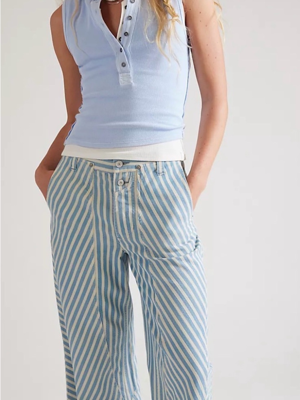 Free People Runyon Striped Pants Sz 6 -waist 15’ Inseam 29’ -NWT